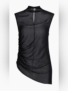 LAPOINTE Lightweight Georgette Mock Neck Ruched Top
